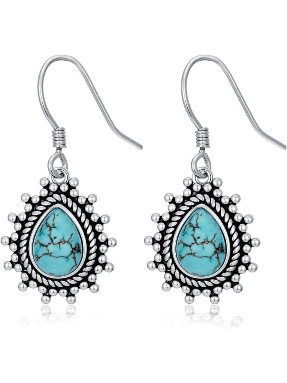 Handcrafted 925 Sterling Silver Natural Turquoise Dangle Earrings - Boho Chic